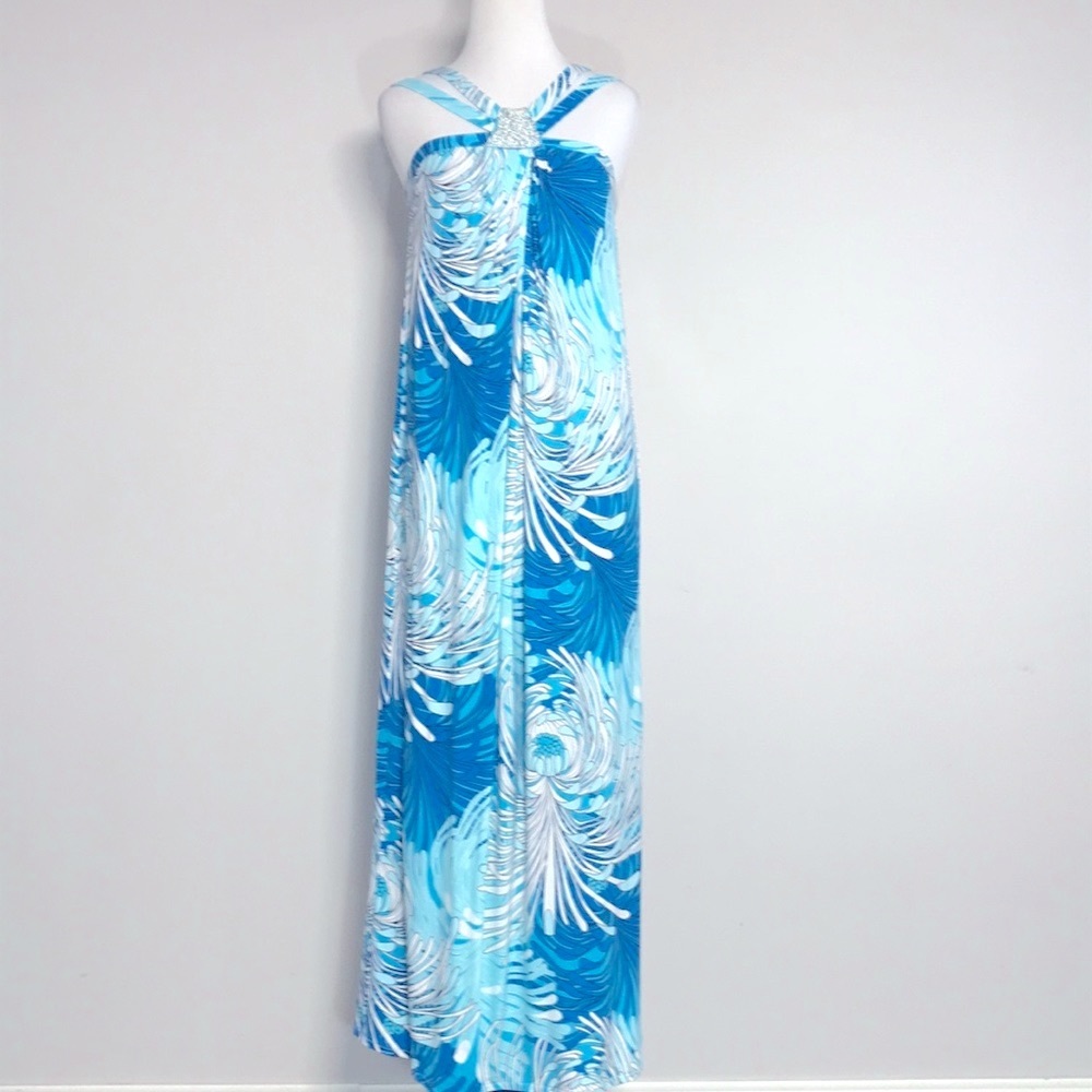 New York & Company Stretch Women’s Blue Floral Maxi Sundress Dress Size XS